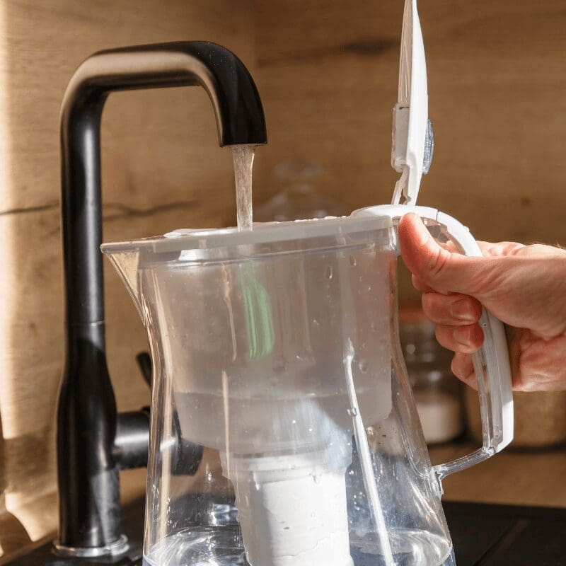 water filter jug in kitchen sink